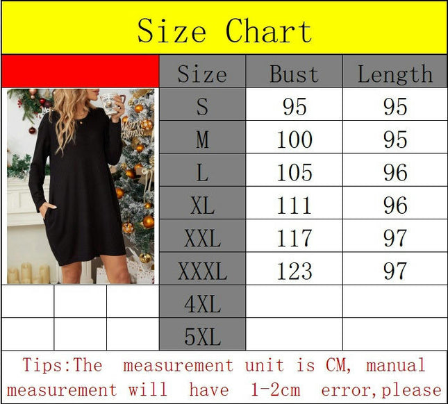 Womens Long Sleeve Loose Fit Dress Casual Crewneck Mini Dresses with Pockets