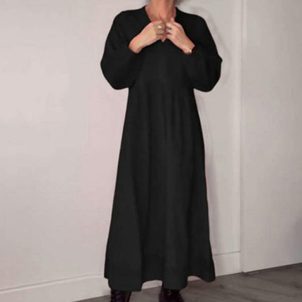 Women's Casual Maxi Dresses V-Neck Long Sleeve A Line Flowy Long Dress
