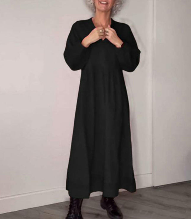 Women's Casual Maxi Dresses V-Neck Long Sleeve A Line Flowy Long Dress