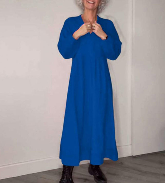 Women's Casual Maxi Dresses V-Neck Long Sleeve A Line Flowy Long Dress