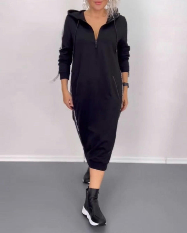 Women's Casual Long Sleeve Slit Pullover Hoodie Midi Dress Sweatshirt Dresses with Pockets