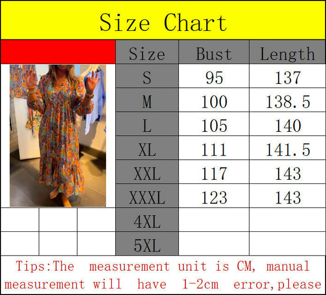 Women's Floral V Neck Maxi Dress Long Sleeve A Line Boho Casual Long Beach Dress