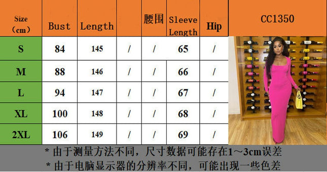 Women's Sexy Square Neck Long Dress Elegant Long Sleeve Bodycon Maxi Dresses