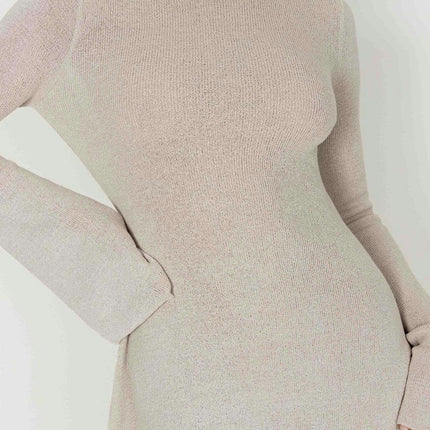 Knit Bodycon Mini Dress for Women Crew Neck Long Flare Sleeve Sexy Backless Dresses