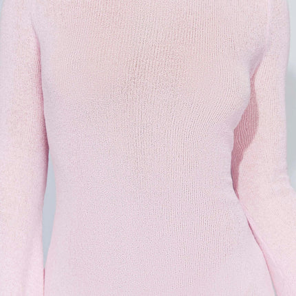 Knit Bodycon Mini Dress for Women Crew Neck Long Flare Sleeve Sexy Backless Dresses