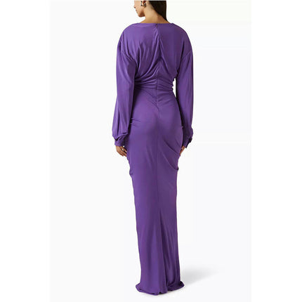 Women Bodycon Maxi Dress Sexy Long Sleeve V Neck Twist Front Ruched Cut Out Long Dresses