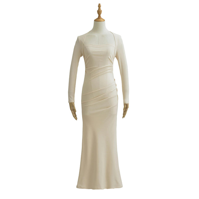 Women's Long Sleeve Long Dresses Sexy Square Neck Bodycon Maxi Long Dress