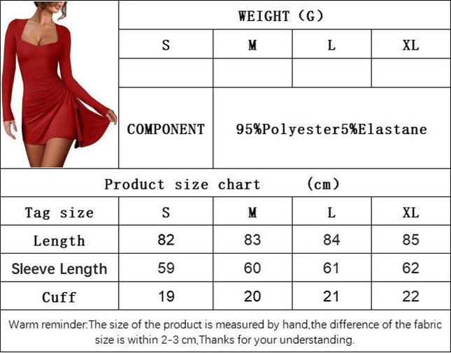 Women's Sexy Square Neck Bodice Dresses Long Sleeve Drawstring Ruffled A-Line Mini Dress