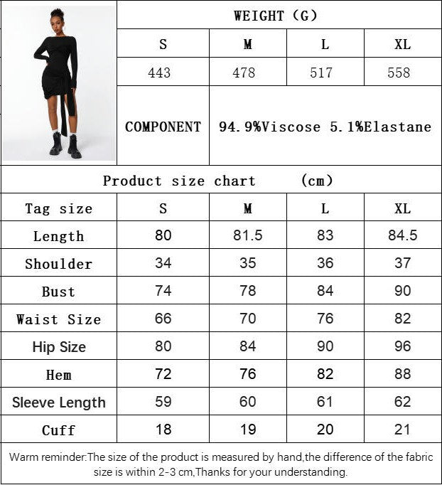 Women's Elegant Long Sleeve Short Dress Tie Waist Crewneck Bodycon Cocktail Mini Dress