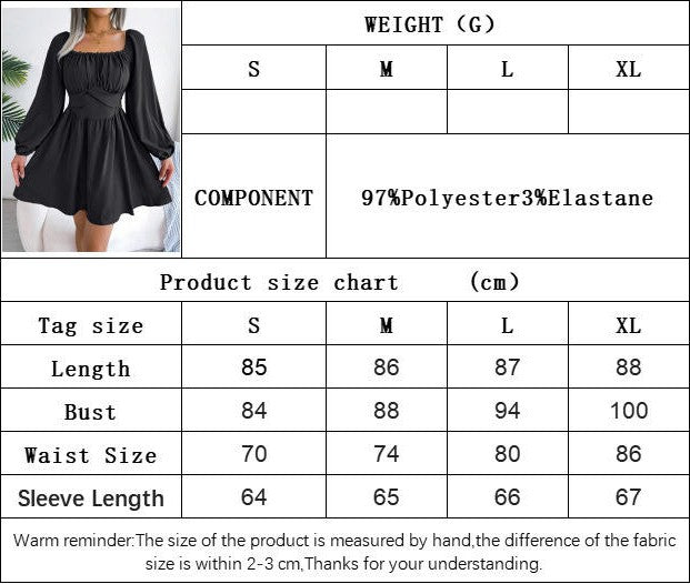 Women Square Neck Puff Long Sleeve Short Dress Ruffle A-Line Casual Mini Dresses
