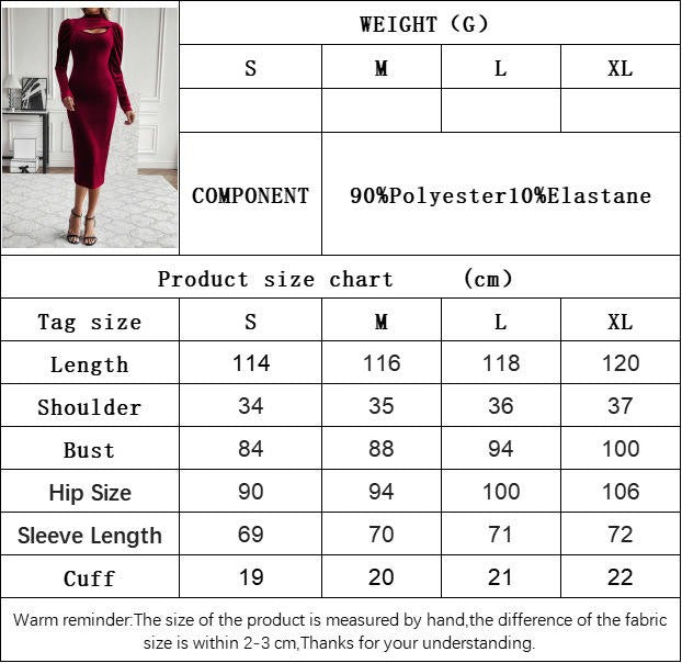 Women's Velvet Puff Long Sleeved Dresses Mock Neck Cut Out Bodycon Midi Dress