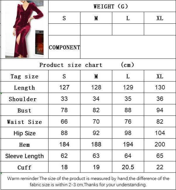 Women's Elegant Velvet Puff Long Sleeve V Neck Bodycon Split Cocktail Party Maxi Dress