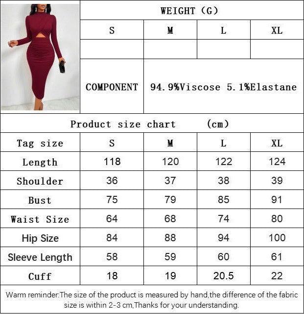 Women's Long Sleeve Cutout Bodycon Dress Sexy Crewneck Twist Knot Ruched Slim Midi Dresses