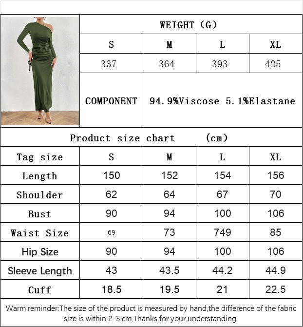 Women's Elegant Long Sleeve Evening Party Dress Sexy One Shoulder Drawstring Bodycon Dresses