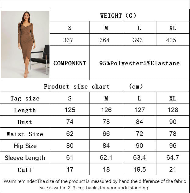 Women's Casual Ruched Dress Sweetheart Neck Long Sleeves Bodycon Midi Dresses