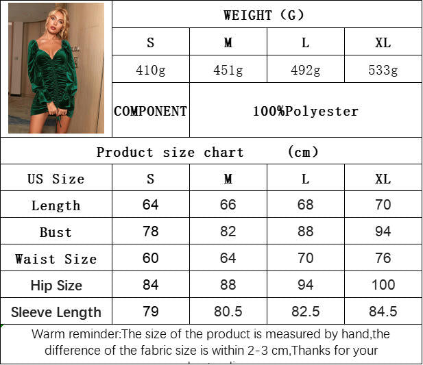 Women's Velvet Sexy V Neck Ruched Bodycon Drawstring Long Sleeve Mini Dresses