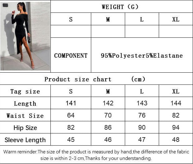 Womens Off The Shoulder Long Sleeve Dresses Bodycon Ruched Drawstring Split Party Long Dress