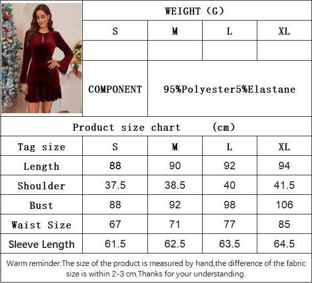Women's Velvet Long Sleeve Crew Neck Casual Dress Bodycon Ruffled Party Club Mini Dresses
