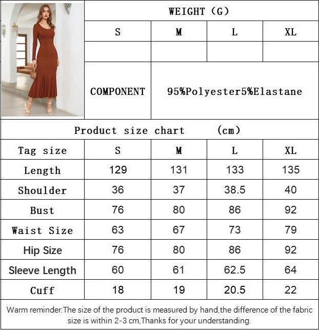 Women's Long Sleeve Maxi Dress Scoop Neck Bodycon Ruffled Mermaid Formal Cocktail Dresses