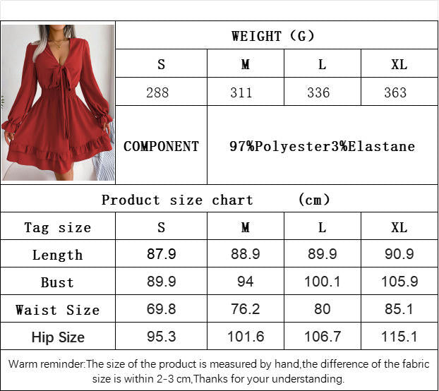 Womens Knot Front V Neck Long Sleeve Ruffles A-line Swing Mini Dress