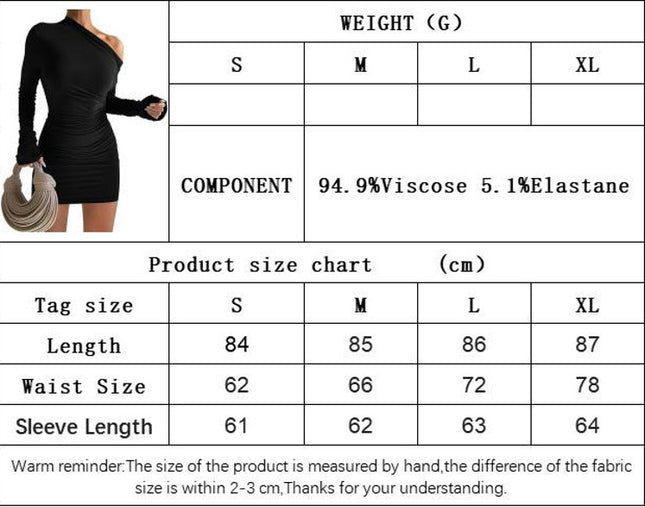 Women's Sexy One Shoulder Long Sleeve Ruched Bodycon Party Club Mini Dress