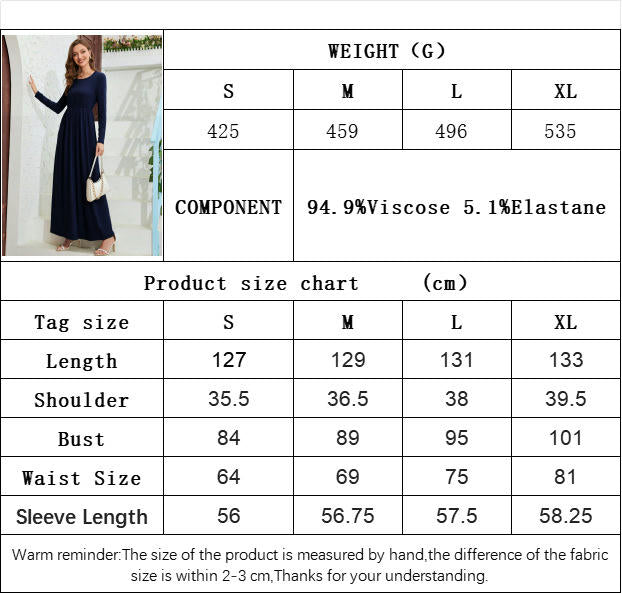 Women's Long Sleeve Loose Plain Maxi Dresses Casual Round Neck Dresses with Pockets