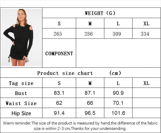 Women's Crew Neck Cold Shoulder Long Sleeve Drawstring Ruched Mini Bodycon Dress
