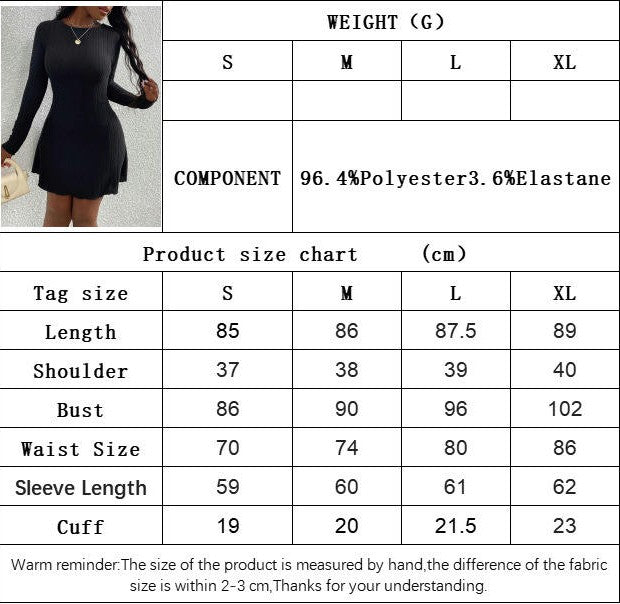 Women Sexy Long Sleeve Mini Dresses Crew Neck Backless Bodycon A Line Ribbed knit Dress