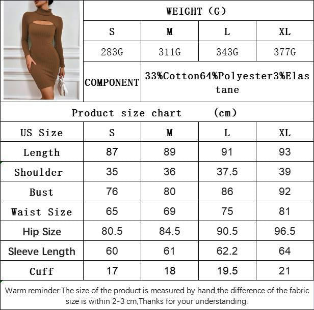 Women's Sexy Bodycon Long Sleeve Cut Out Turtle Neck Club Party Mini Dress