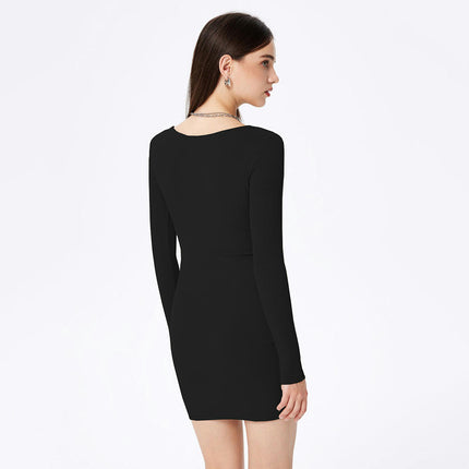 Women Long Sleeves Sexy Ruched Bodycon Mini Dress Sweetheart Neck Short Ribbed knit Dress