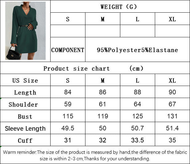 Women Fall Long Sleeve Mini Dress V Neck Casual Loose Dress with Pockets