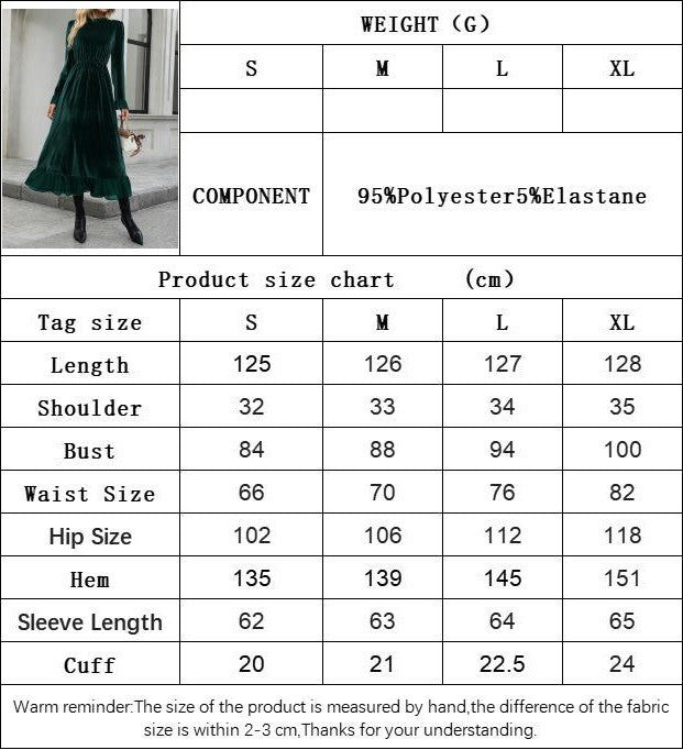 Women's Velvet Maxi Dresses Crew Neck Long Sleeve Ruffle Swing Cocktail Party Dress