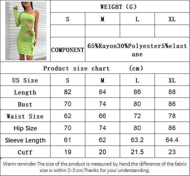 Women's Sexy One Shoulder Short Dress Long Sleeve Cut Out Bodycon Mini Dresses