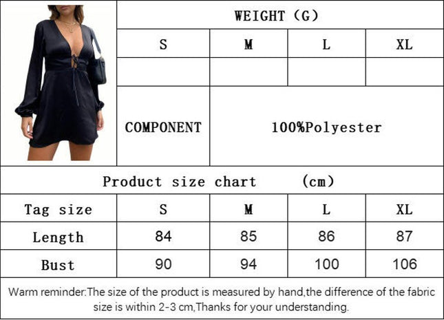 Women's Long Sleeve Tie-up Front Short Dress Deep V-Neck A-line Sexy Mini Dress