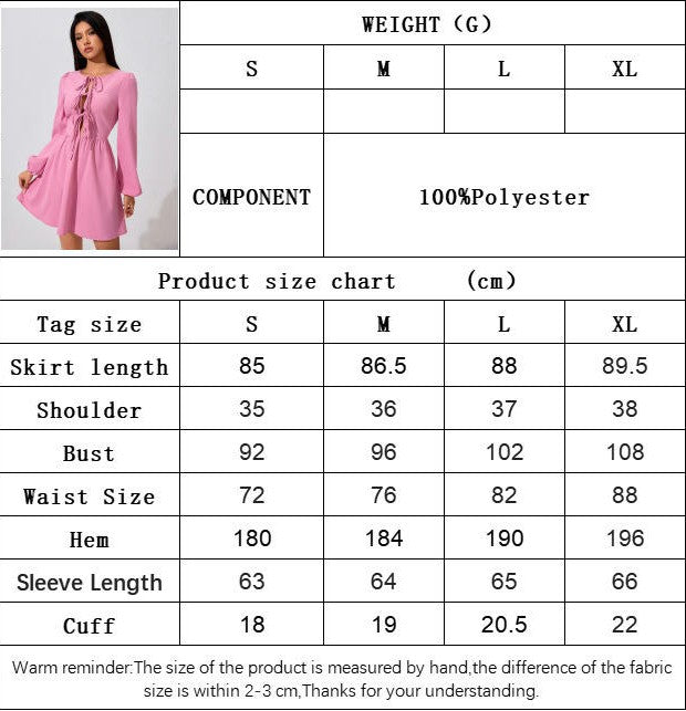 Women's Puff Long Sleeve Short Dress Solid Color Tie-up Crew Neck A-line Flowy Mini Dress