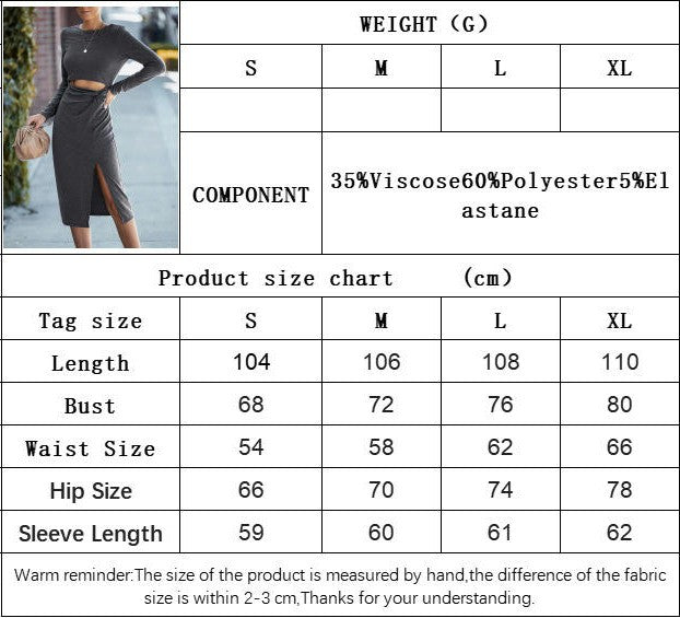 Women's Long Sleeve Crew Neck Dresses Cut Out Bodycon Split Twist Midi Dress