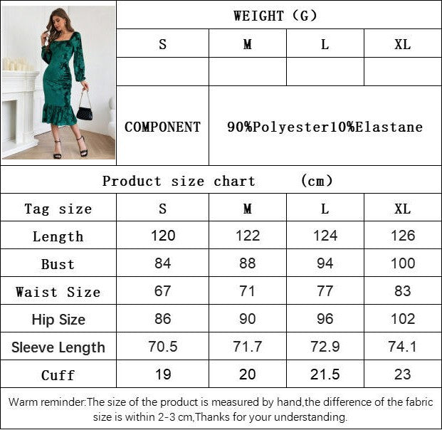Women's Square Neck Midi Dress Long Sleeve Ruffled Bodycon Velvet Midi Cocktail Party Dresses