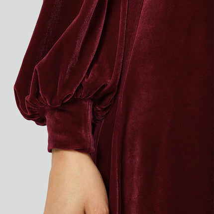 Women's Velvet Long Sleeve V Neck Midi Dress A Line Flowy Wedding Guest Dresses