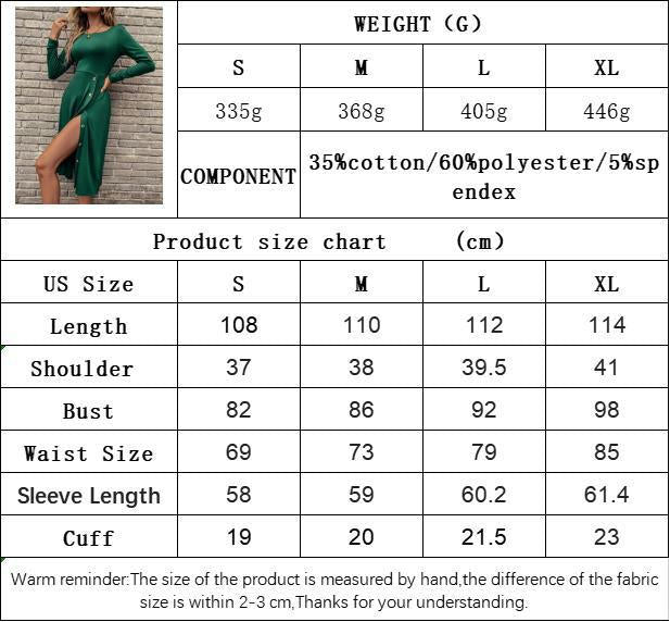 Womens Long Sleeve knit Dress Crew Neck Slim Fit Button Down Slit Bodycon Midi Dress
