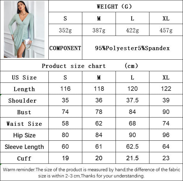 Women's Long Sleeve Bodycon Midi Dress Casual V Neck Ruched Split Cocktail Party Dress