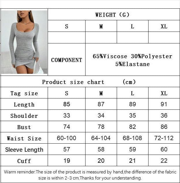 Women's Long Sleeve Scoop Neck Mini Dress Ruched Bodycon Short Dress