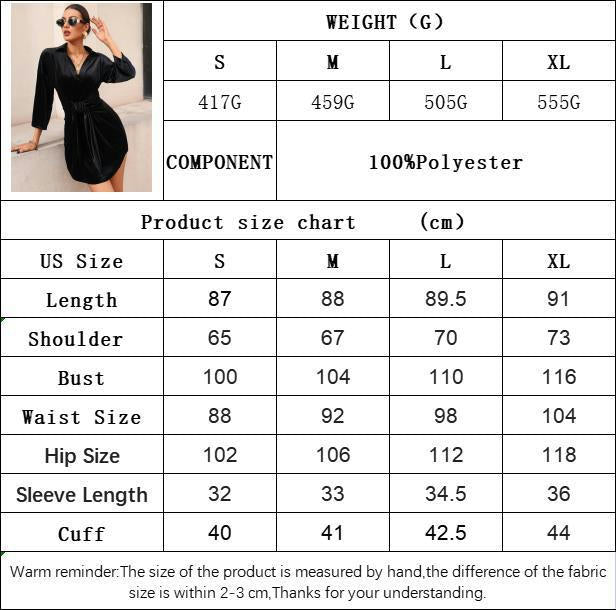 Women's Velvet Sexy Dress Ruched Bodycon Lapel Neck 3/4 Sleeve Tie Waist Cocktail Party Mini Dress