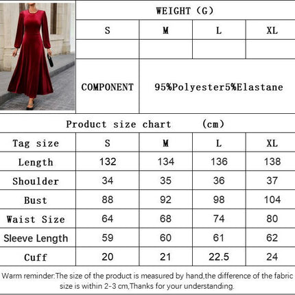 Women's Velvet Maxi Dress Long Sleeve Crewneck Backless A-Line Cocktail Party Dresses