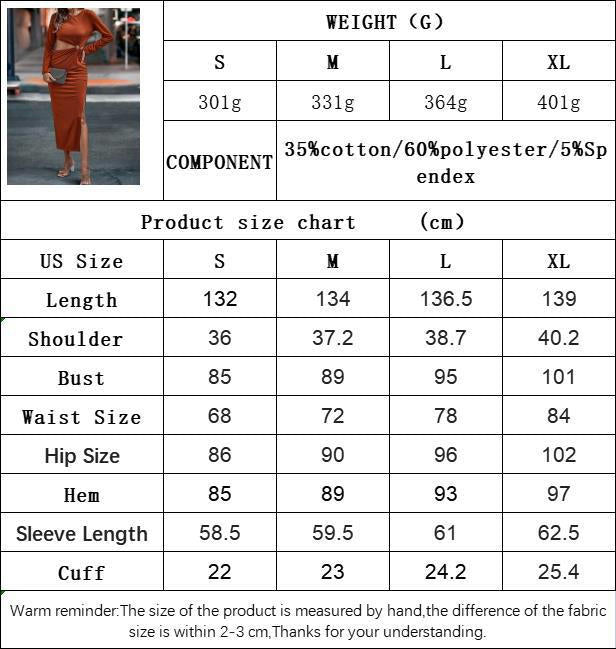Women's Sexy Cutout Crew Neck Dresses Long Sleeve Bodycon Split Maxi Dress