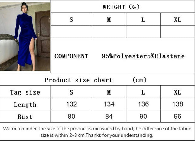 Women's Velvet Bodycon Maxi Dress Long Sleeve Mock Neck Ruched Split Elegant Cocktail Party Dresses