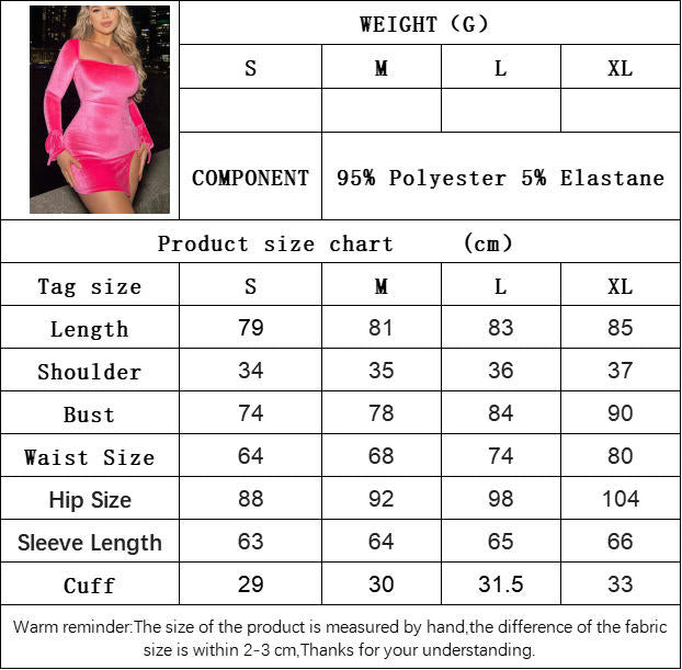 Women's Sexy Bodycon Square Neck Long Sleeve Velvet Split Elegant Party Mini Dresses