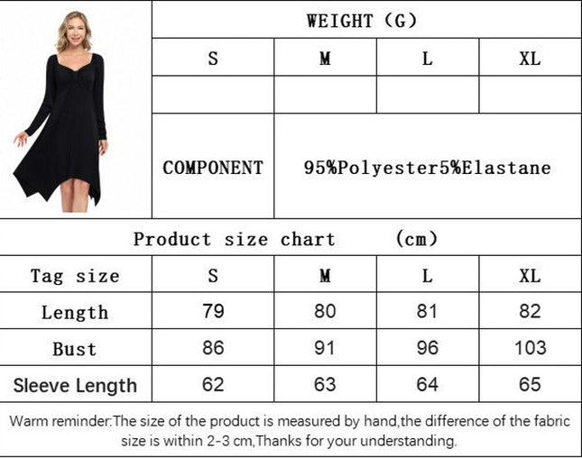 Women's Fall Loose Casual Midi Dress Long Sleeve Sweetheart Neck A Line Flowy Dresses