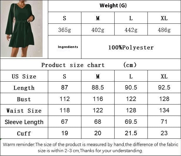 Women's V-Neck Long Sleeve Short Dress Waist Tie Ruffle A Line Swing Mini Dresses