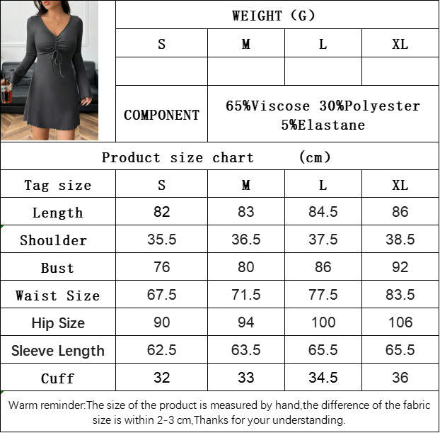 Women's Drawstring V Neck Long Sleeve Ruched A Line Cocktail Party Slim Fit Mini Dress