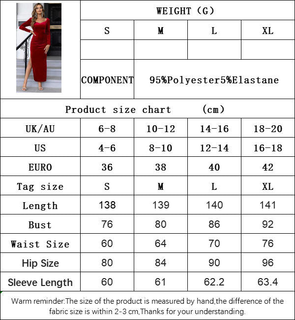 Long Sleeve Velvet Dresses for Women Sweetheart Neck Bodycon Party Dress with Slit